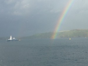 Returning to our starting port of Plymouth as foot passengers, in pouring rain!